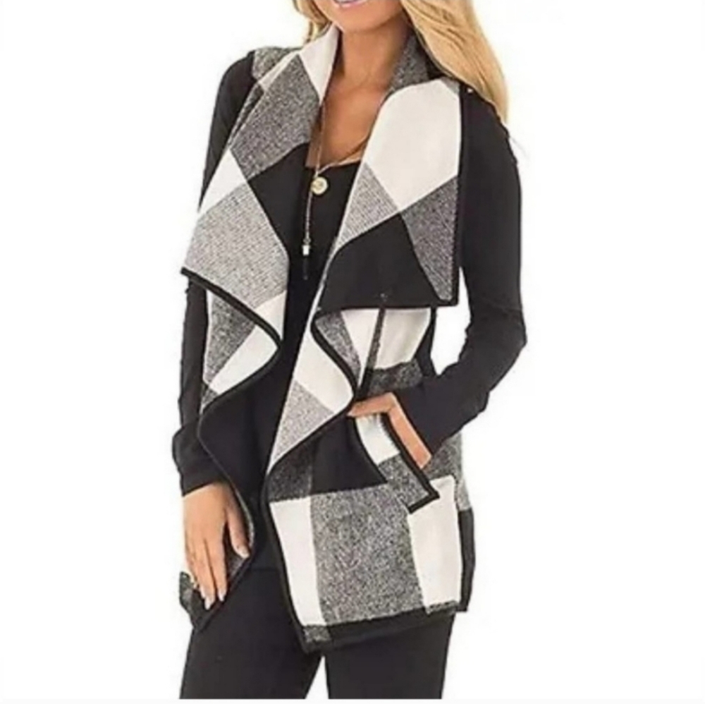 West Loop Buffalo Plaid Vest Cotton & Wool Blend Women Sleeveless One Size